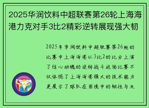 2025华润饮料中超联赛第26轮上海海港力克对手3比2精彩逆转展现强大韧性 2025华润饮料中超联赛第26轮上海海港力克对手3比2精彩逆转展现强大韧性